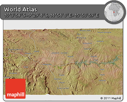 Satellite 3D Map of the Area around 9° 46' 31" S, 15° 22' 30" E