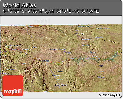 Satellite 3D Map of the Area around 9° 46' 31" S, 15° 22' 30" E