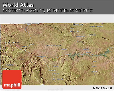 Satellite 3D Map of the Area around 9° 46' 31" S, 15° 22' 30" E