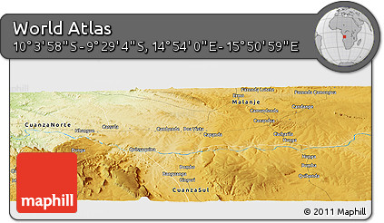 Physical Panoramic Map of the Area around 9° 46' 31" S, 15° 22' 30" E