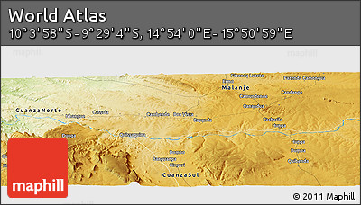 Physical Panoramic Map of the Area around 9° 46' 31" S, 15° 22' 30" E