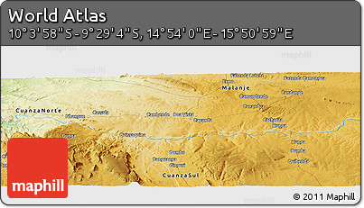 Physical Panoramic Map of the Area around 9° 46' 31" S, 15° 22' 30" E