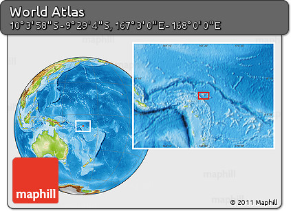Physical Location Map of the Area around 9° 46' 31" S, 167° 31' 30" E
