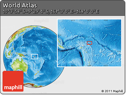 Physical Location Map of the Area around 9° 46' 31" S, 167° 31' 30" E