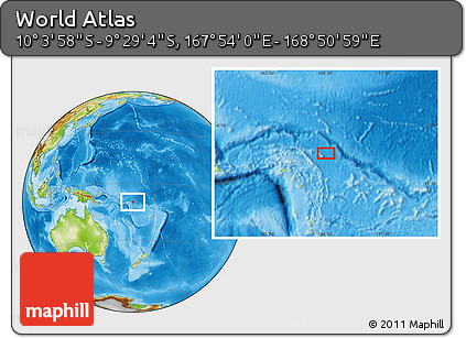 Physical Location Map of the Area around 9° 46' 31" S, 168° 22' 30" E