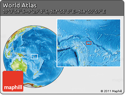 Physical Location Map of the Area around 9° 46' 31" S, 168° 22' 30" E