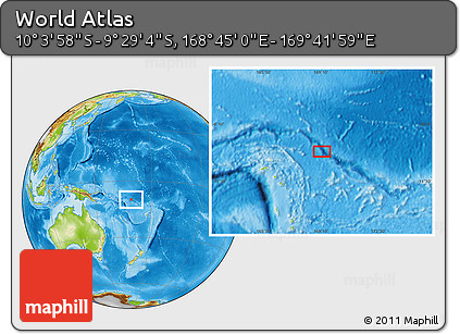 Physical Location Map of the Area around 9° 46' 31" S, 169° 13' 29" E