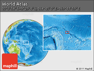 Physical Location Map of the Area around 9° 46' 31" S, 169° 13' 29" E