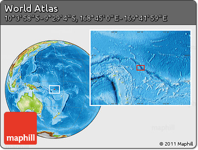 Physical Location Map of the Area around 9° 46' 31" S, 169° 13' 29" E