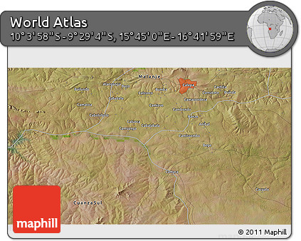 Satellite 3D Map of the Area around 9° 46' 31" S, 16° 13' 30" E