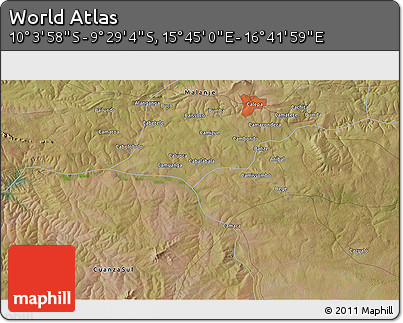 Satellite 3D Map of the Area around 9° 46' 31" S, 16° 13' 30" E