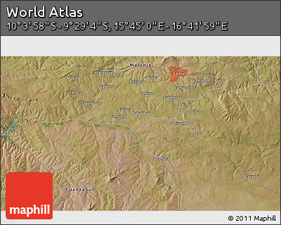 Satellite 3D Map of the Area around 9° 46' 31" S, 16° 13' 30" E