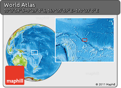 Physical Location Map of the Area around 9° 46' 31" S, 170° 4' 29" E