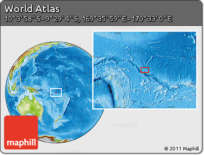 Physical Location Map of the Area around 9° 46' 31" S, 170° 4' 29" E