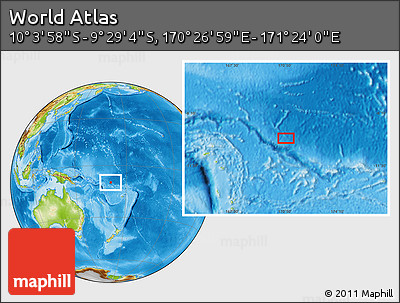 Physical Location Map of the Area around 9° 46' 31" S, 170° 55' 30" E