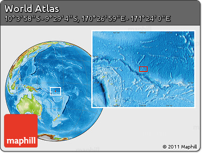 Physical Location Map of the Area around 9° 46' 31" S, 170° 55' 30" E