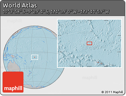 Gray Location Map of the Area around 9° 46' 31" S, 174° 10' 30" W, hill shading