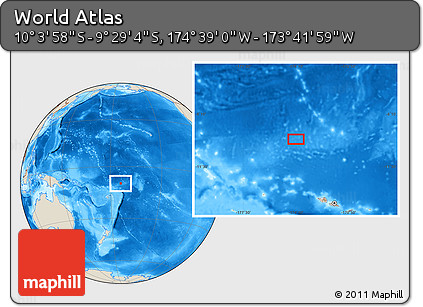 Shaded Relief Location Map of the Area around 9° 46' 31" S, 174° 10' 30" W