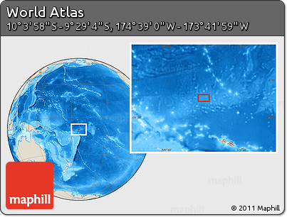 Shaded Relief Location Map of the Area around 9° 46' 31" S, 174° 10' 30" W