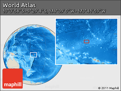 Shaded Relief Location Map of the Area around 9° 46' 31" S, 174° 10' 30" W