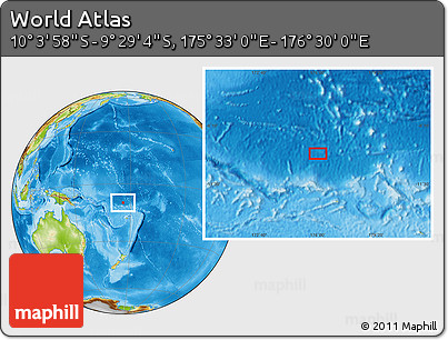 Physical Location Map of the Area around 9° 46' 31" S, 176° 1' 30" E