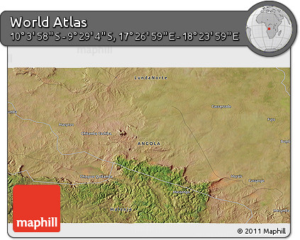 Satellite 3D Map of the Area around 9° 46' 31" S, 17° 55' 29" E