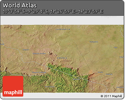 Satellite 3D Map of the Area around 9° 46' 31" S, 17° 55' 29" E