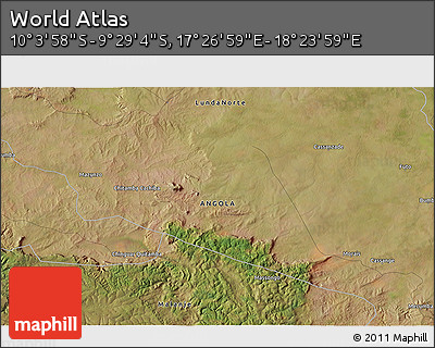 Satellite 3D Map of the Area around 9° 46' 31" S, 17° 55' 29" E