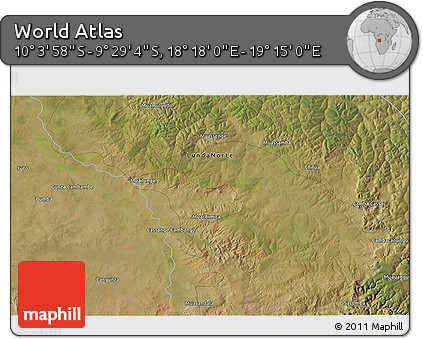 Satellite 3D Map of the Area around 9° 46' 31" S, 18° 46' 29" E