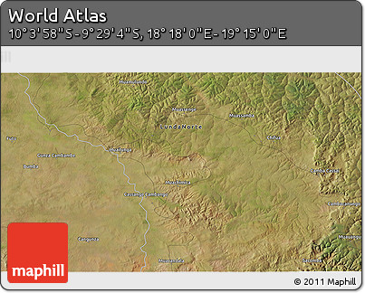 Satellite 3D Map of the Area around 9° 46' 31" S, 18° 46' 29" E