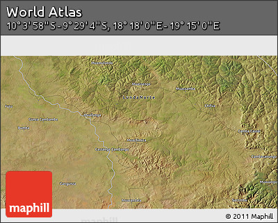 Satellite 3D Map of the Area around 9° 46' 31" S, 18° 46' 29" E