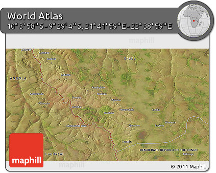 Satellite 3D Map of the Area around 9° 46' 31" S, 22° 10' 29" E