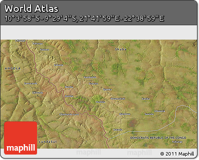 Satellite 3D Map of the Area around 9° 46' 31" S, 22° 10' 29" E
