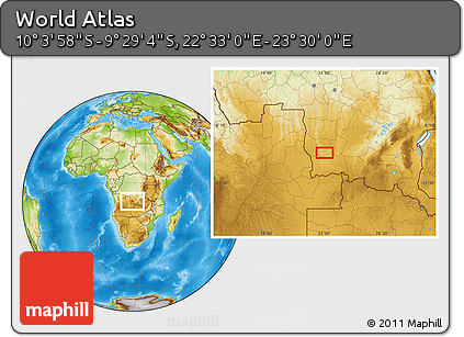 Physical Location Map of the Area around 9° 46' 31" S, 23° 1' 29" E