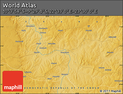 Physical Map of the Area around 9° 46' 31" S, 23° 1' 29" E