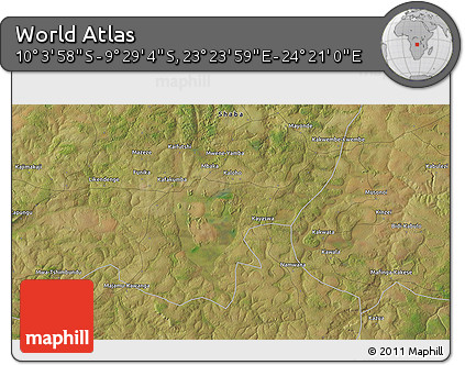 Satellite 3D Map of the Area around 9° 46' 31" S, 23° 52' 30" E