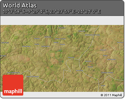 Satellite 3D Map of the Area around 9° 46' 31" S, 23° 52' 30" E