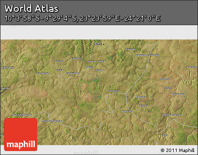 Satellite 3D Map of the Area around 9° 46' 31" S, 23° 52' 30" E