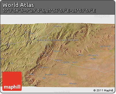 Satellite 3D Map of the Area around 9° 46' 31" S, 26° 25' 29" E