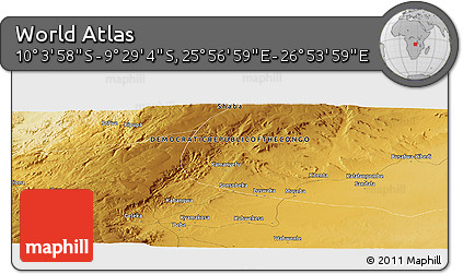 Physical Panoramic Map of the Area around 9° 46' 31" S, 26° 25' 29" E