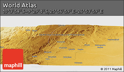 Physical Panoramic Map of the Area around 9° 46' 31" S, 26° 25' 29" E