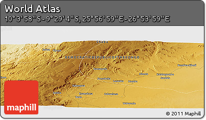 Physical Panoramic Map of the Area around 9° 46' 31" S, 26° 25' 29" E