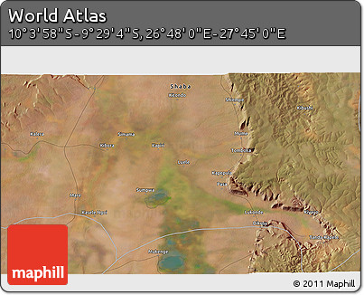 Satellite 3D Map of the Area around 9° 46' 31" S, 27° 16' 29" E