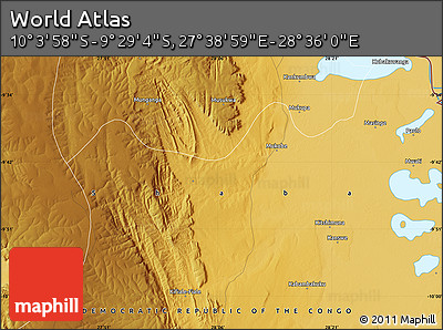 Physical Map of the Area around 9° 46' 31" S, 28° 7' 30" E