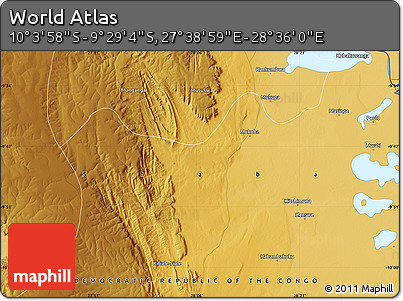 Physical Map of the Area around 9° 46' 31" S, 28° 7' 30" E