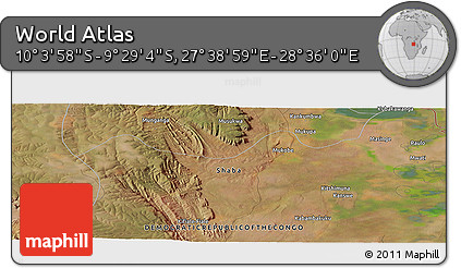 Satellite Panoramic Map of the Area around 9° 46' 31" S, 28° 7' 30" E