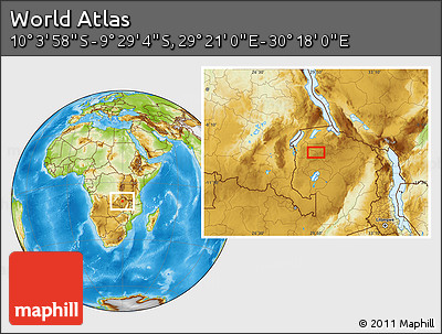 Physical Location Map of the Area around 9° 46' 31" S, 29° 49' 30" E
