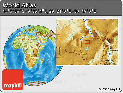 Physical Location Map of the Area around 9° 46' 31" S, 29° 49' 30" E