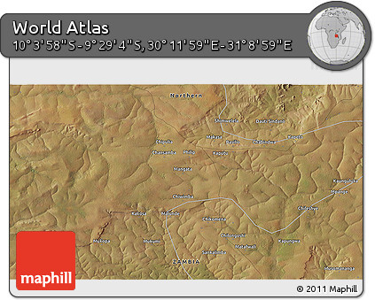 Satellite 3D Map of the Area around 9° 46' 31" S, 30° 40' 29" E