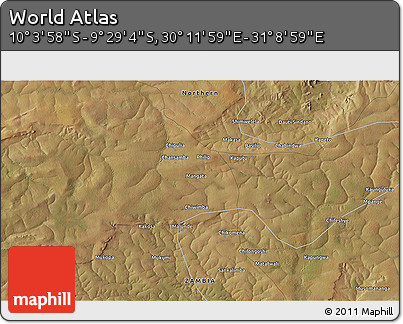 Satellite 3D Map of the Area around 9° 46' 31" S, 30° 40' 29" E